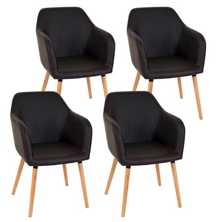 Set van 4 Eetkamerstoelen TULIO, met Lichthouten Poten en Bruin Leder