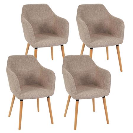 Set van 4 Eetkamerstoelen TULIO STOF, met Lichthouten Poten, Kleur Beige