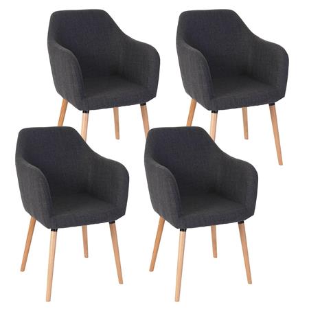 Set van 4 Eetkamerstoelen TULIO STOF, met Lichthouten Poten, Kleur Grijs