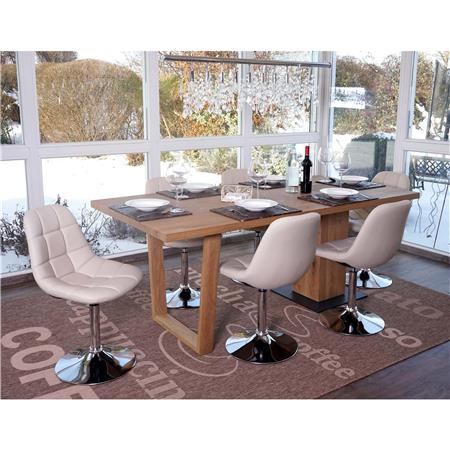 Set van 6 Eetkamerstoelen TOM, Voet in Verchroomd Staal, in Beige Leder