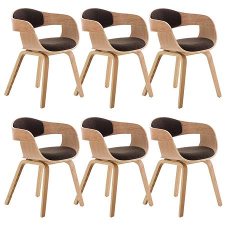 Set van 6 Eetkamerstoelen MAFO, Natuurlijke Houten Frame, met Bruine Stof