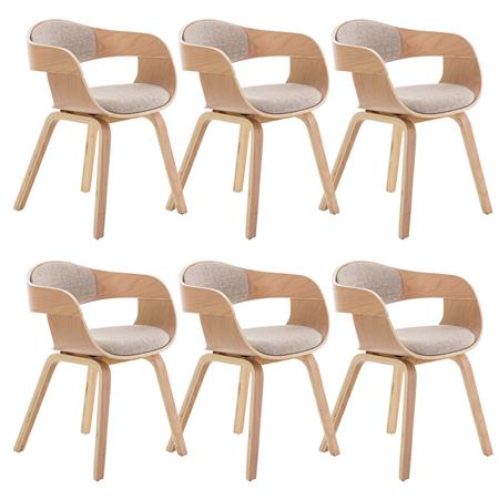 Set van 6 Eetkamerstoelen MAFO, Natuurlijke Houten Frame, met Beige Stof