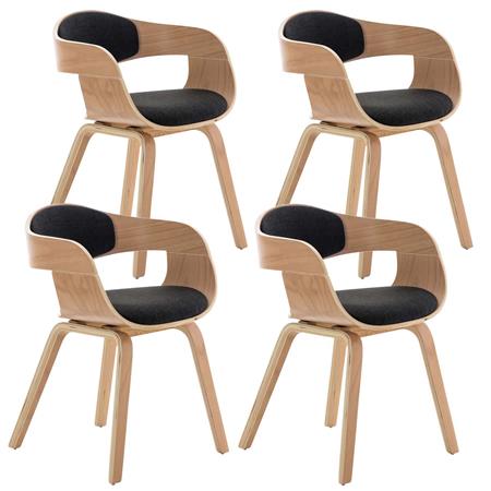 Set van 4 Eetkamerstoelen MAFO, Natuurlijke Houten Frame, met Donkergrijze Stof